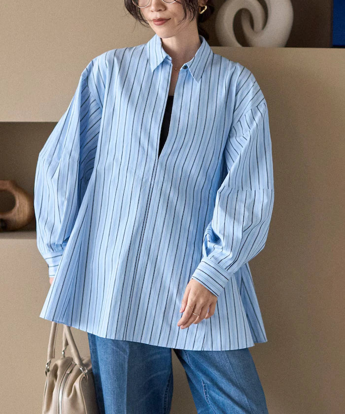 Flare Silhouette Skipper Balloon Sleeve Shirt