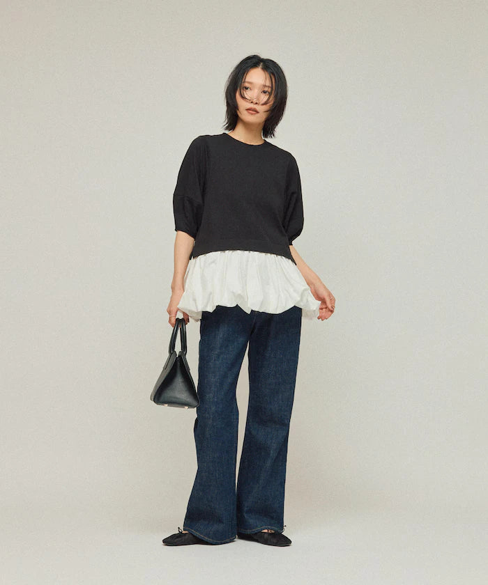 Organic Cotton Peplum Switch Top / 5-minute Sleeve T-Shirt