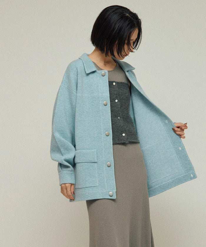 Oversized Wool Blend Knit Coverall / Color Stitch Knit Jacket