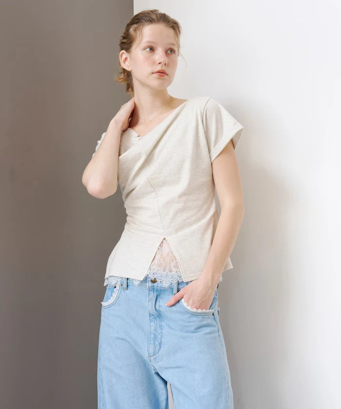 Lace Docking Draped Neck Top 【Limited Edition】