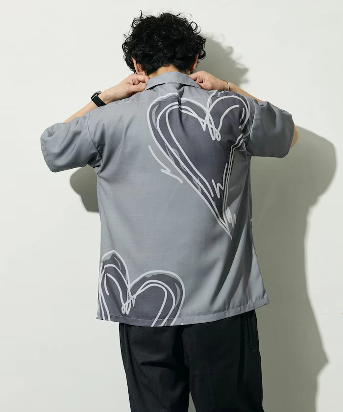 Open Collar Big Pattern Short Sleeve Shirt / Big Silhouette