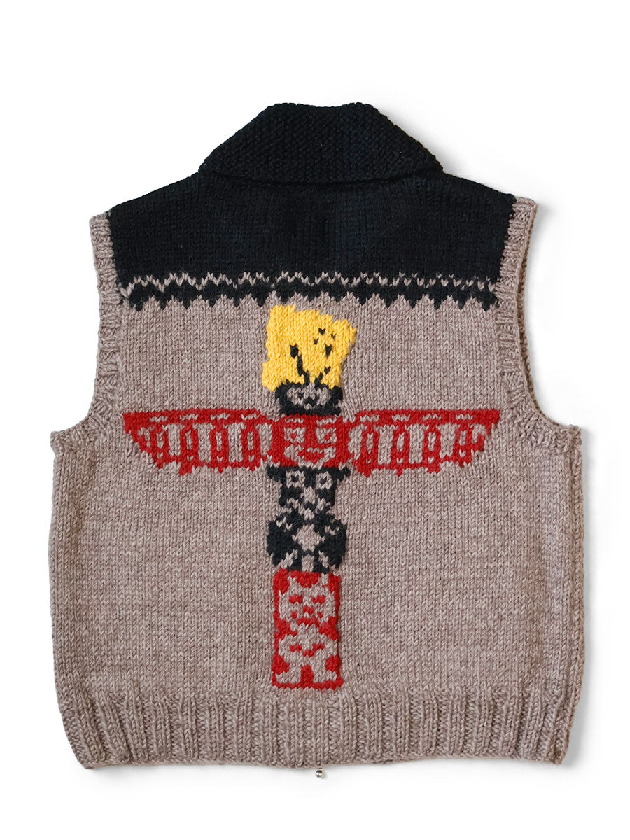 Handknit PECKISH Totem Pole ZIP Vest