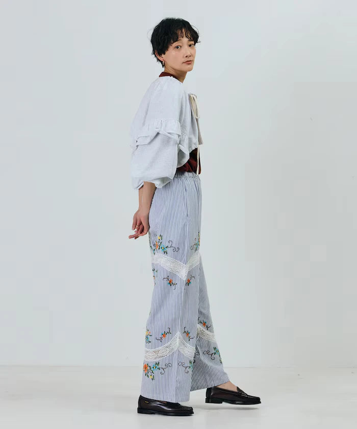 India Flower Cross Embroidery Lace Pants