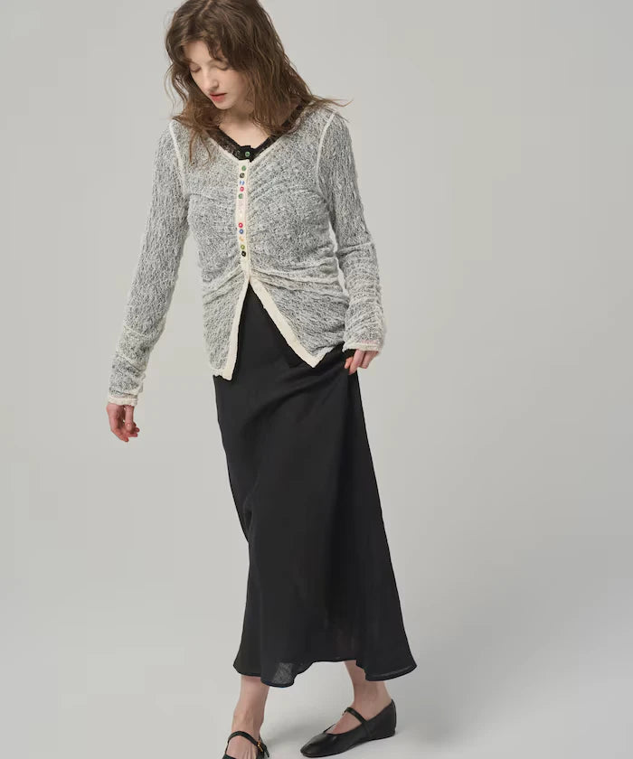 Many Button Lace Shirring Cardigan