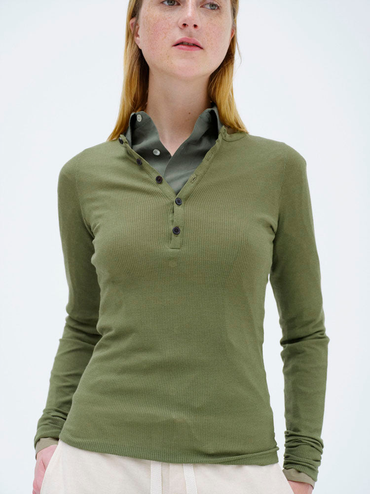 WOOL SILK SOFT RIB HENLEY