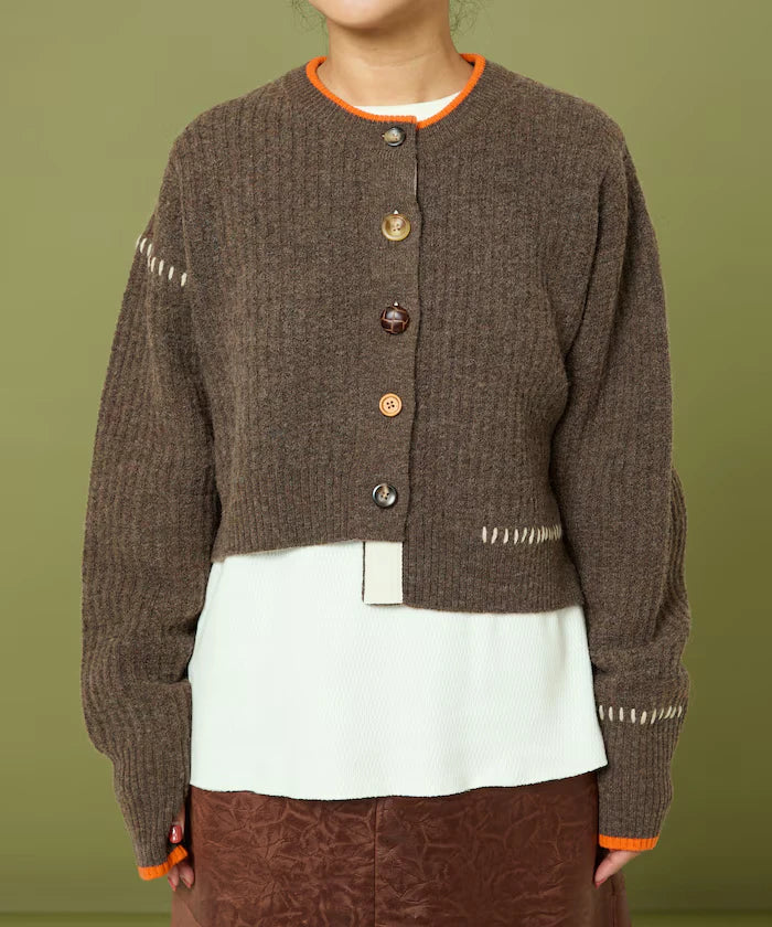 Short Length Color-block Knit Cardigan