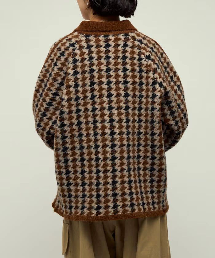 Wool Blend Gancube Check Knit Zip Blouson