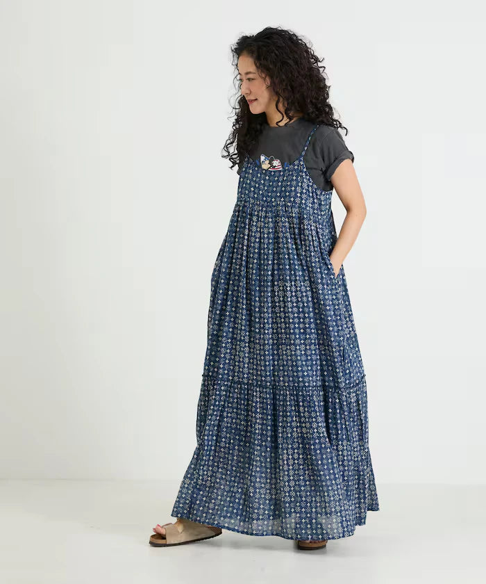 India Woodblock Flower Print Cami Dress