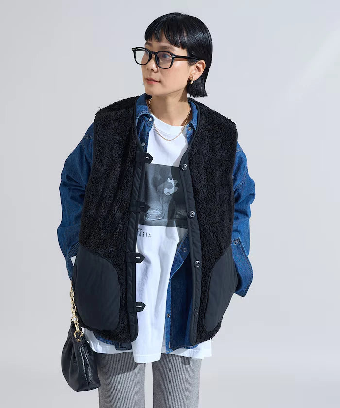 Cotton Nylon Twill Reversible Boa Vest