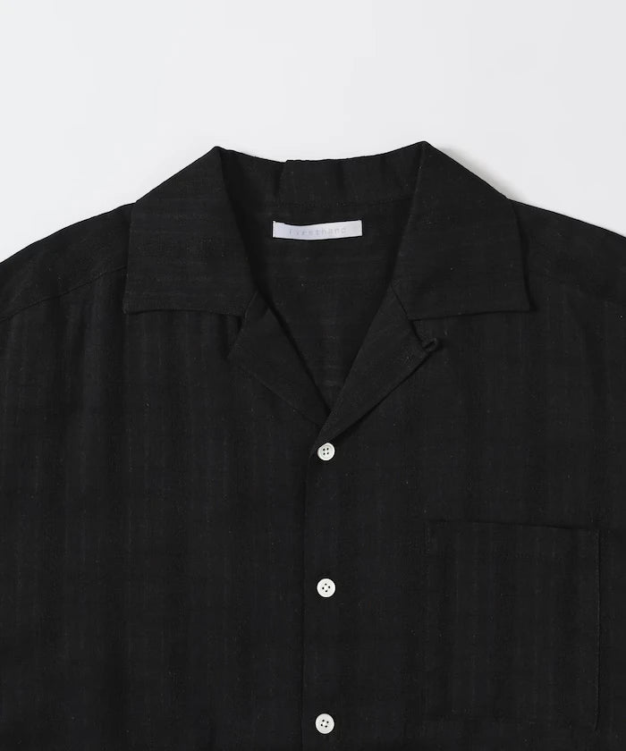 Jacquard Relaxed Fit Open Collar Short Sleeve Shirt Semi-Sheer Dobby Weave