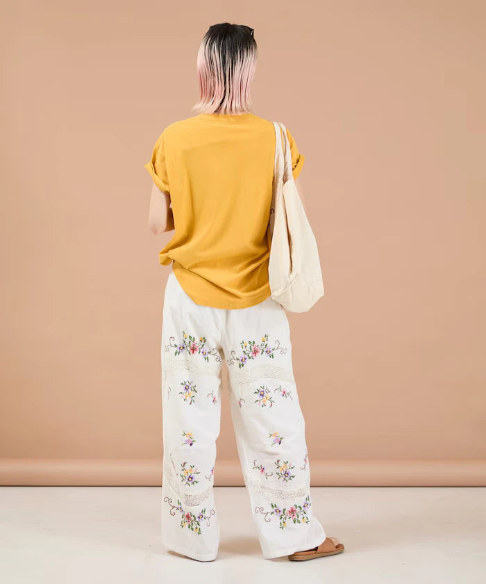 India Flower Cross Embroidery Lace Pants