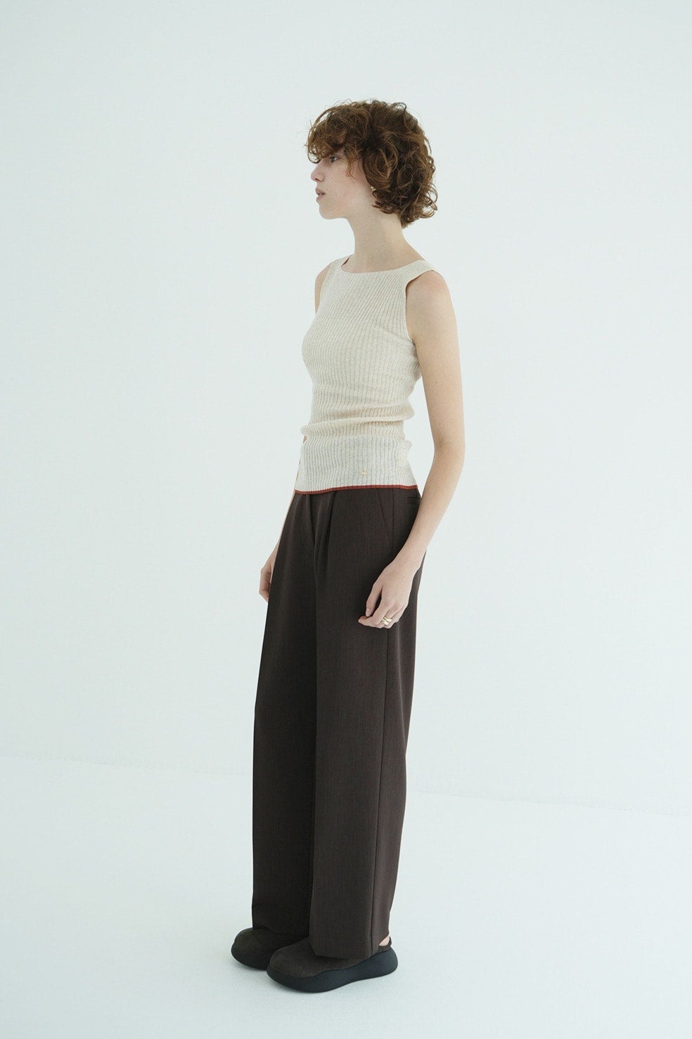 W FACE CONTRAST HEM RIB KNIT TANK TOPS