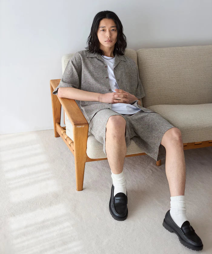 Dry Touch Summer Tweed Short Sleeve Open Collar Shirt