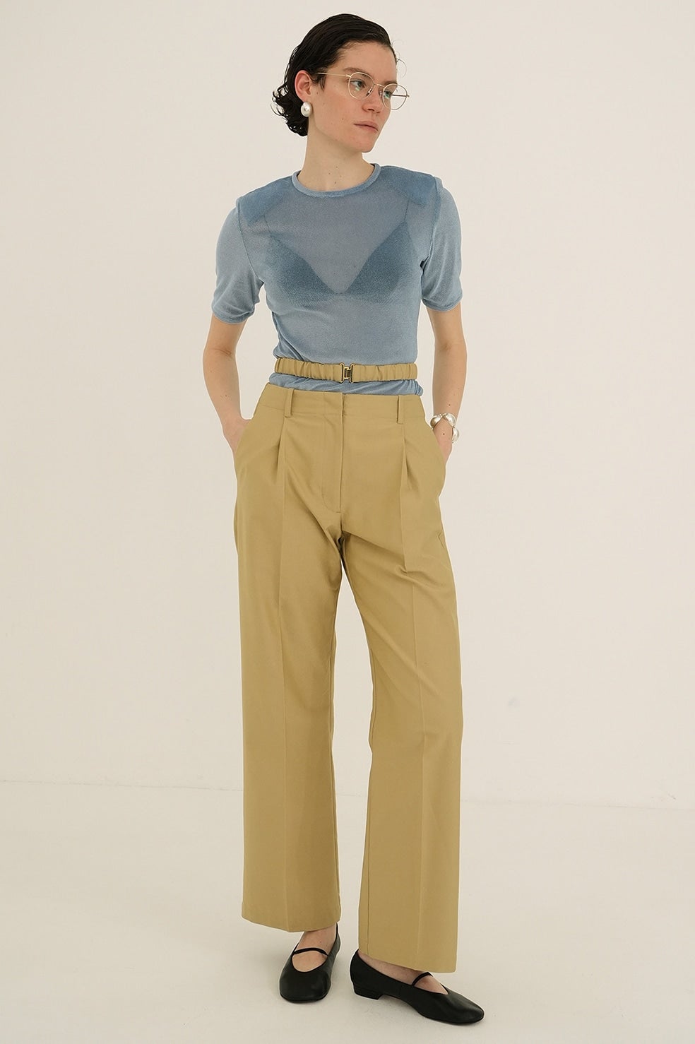 SHEER VELOUR POWER SHOULDER TOPS