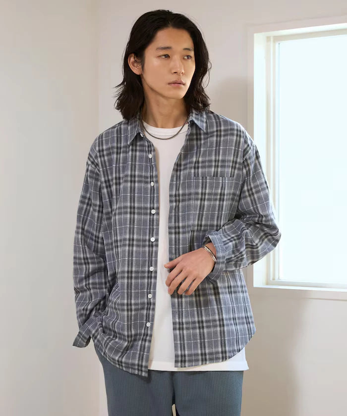 Big Silhouette Ombre Check Shirt / Long Sleeve