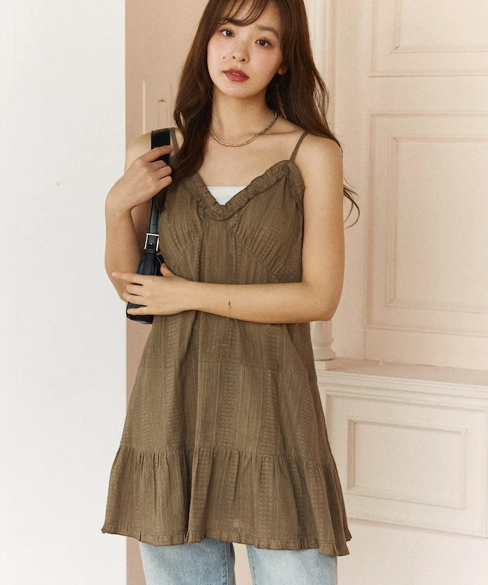 India Cotton Ruffle Tiered Camisole Mini Dress Limited Edition