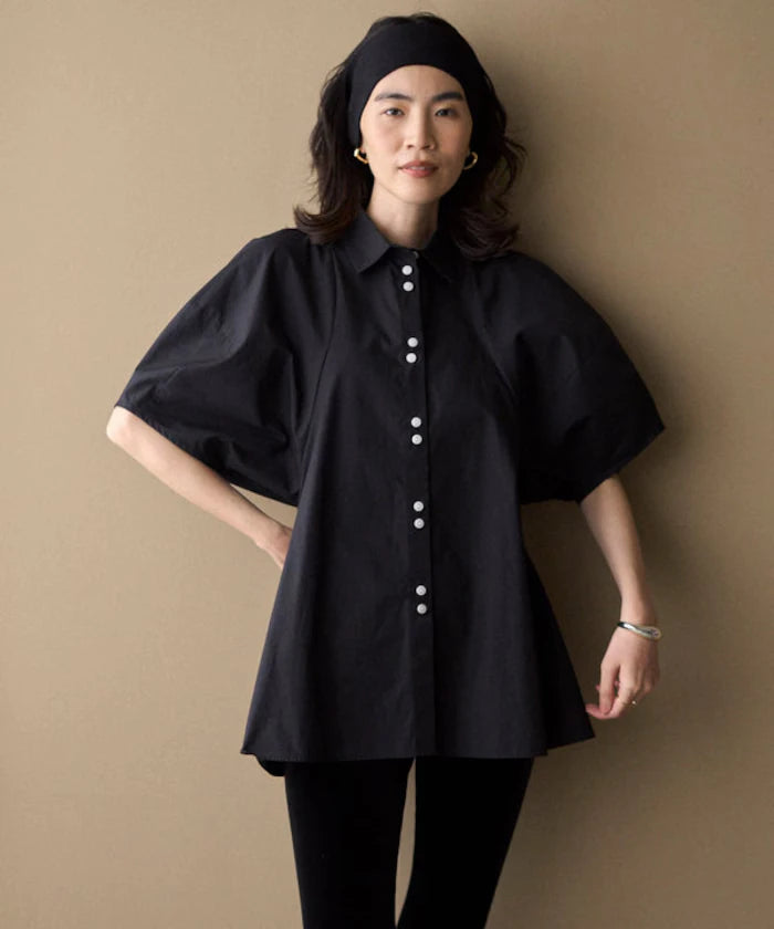 Switching Design Balloon Sleeve Shirt / 5-Minute Sleeve Blouse [Limited Edition]