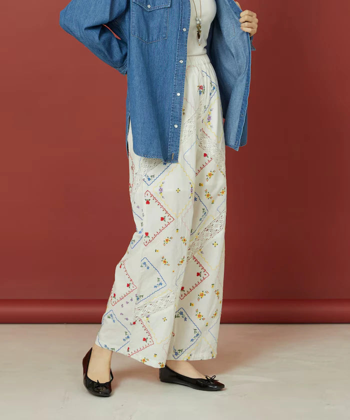 Flower Handkerchief Embroidered Pants