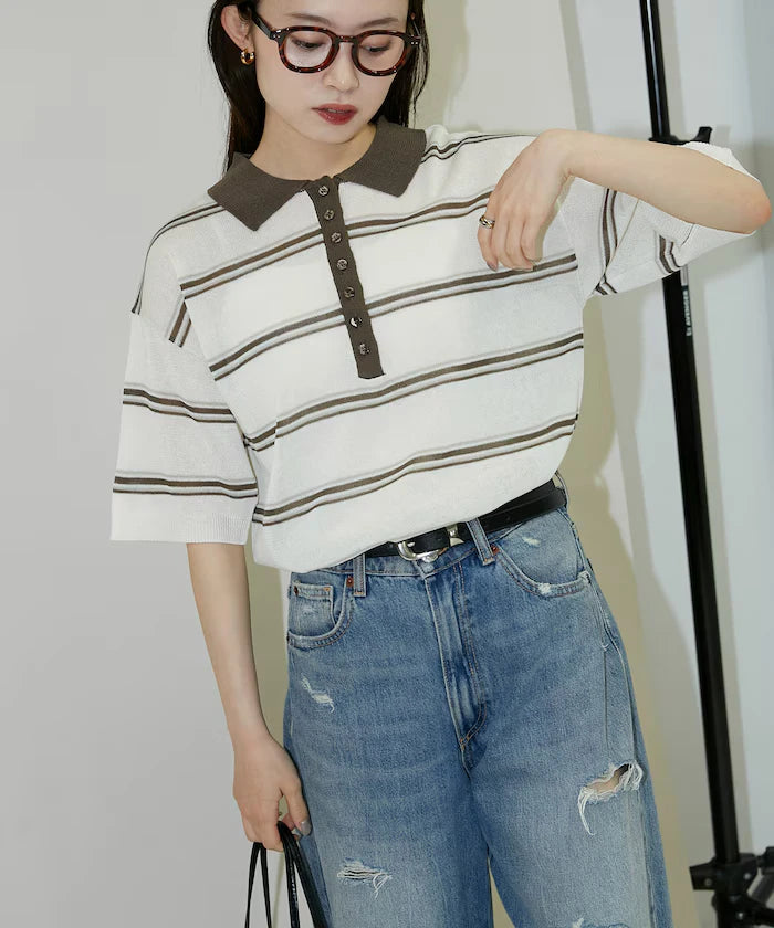 Sheer Border Short Sleeve Polo Summer Knit Limited Release