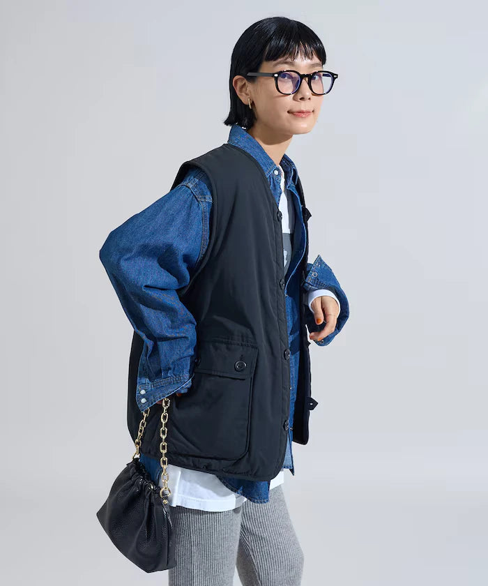 Cotton Nylon Twill Reversible Boa Vest