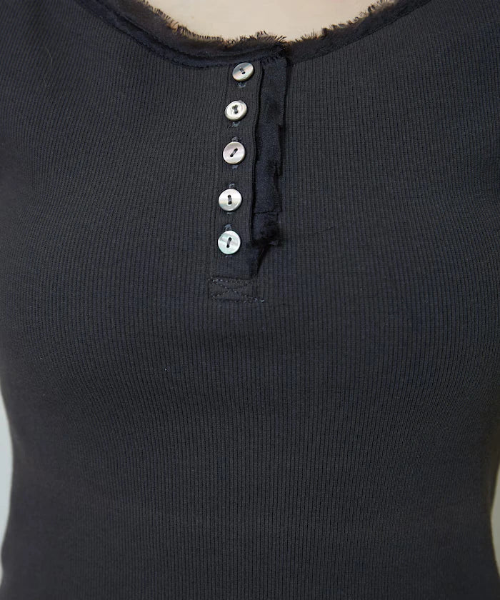 Collar Lace Contrast Henry Rib T-Shirt