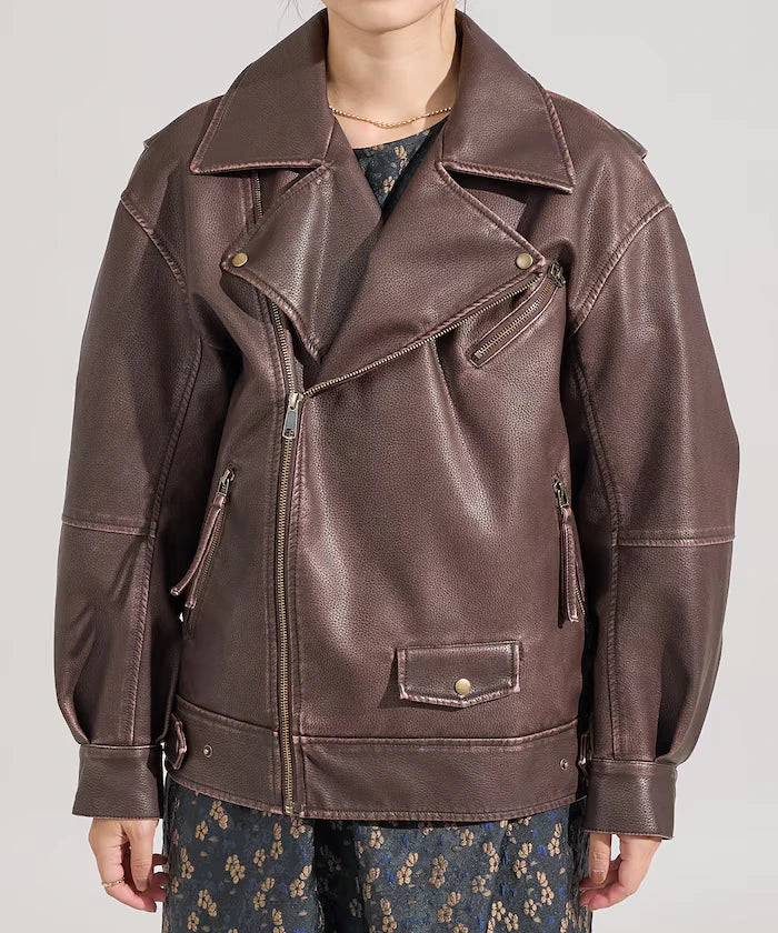 Vintage-Like Leather Double Riders Jacket