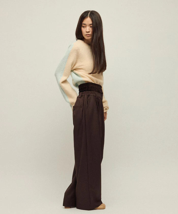Velour Double Waist Easy Slacks / Wide Silhouette Wool-like Slacks Pants
