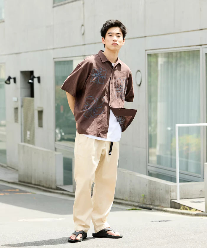 Relaxed Fit Floral Embroidered Short Sleeve Open Collar Shirt [Limited Edition]