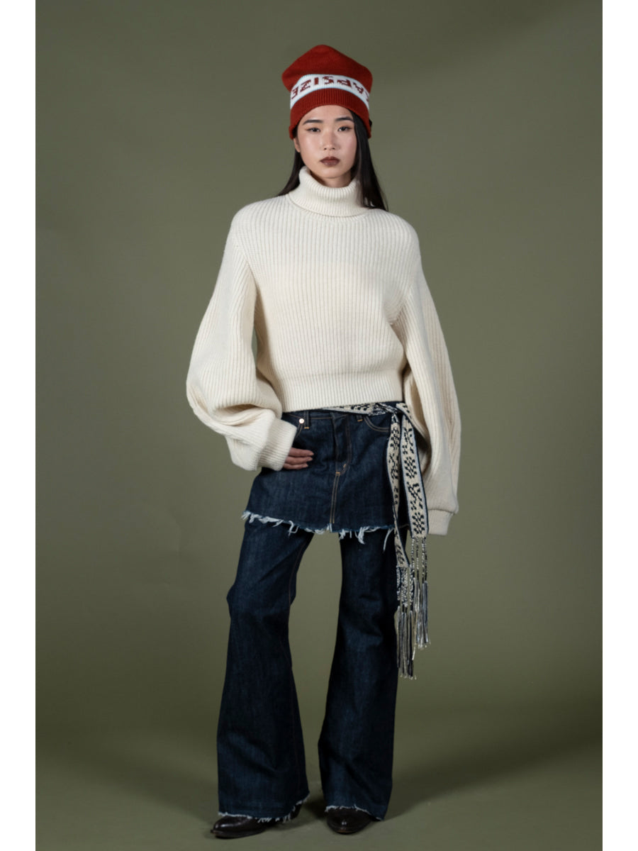 5G Wool Ribbed Bell Sleeve Sweater