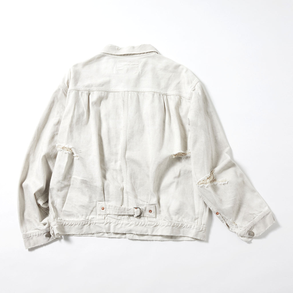 GL15558H / RECYCLED WASTE SUVIN COTTON YARN 11.5oz. DENIM PLEATED BLOUSE VINTAGE WASHED