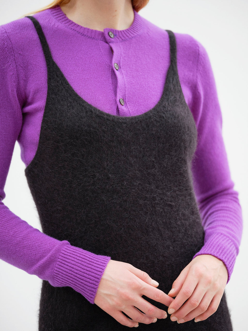 GARMENT-DYED BABY ALPACA FUR KNIT DRESS