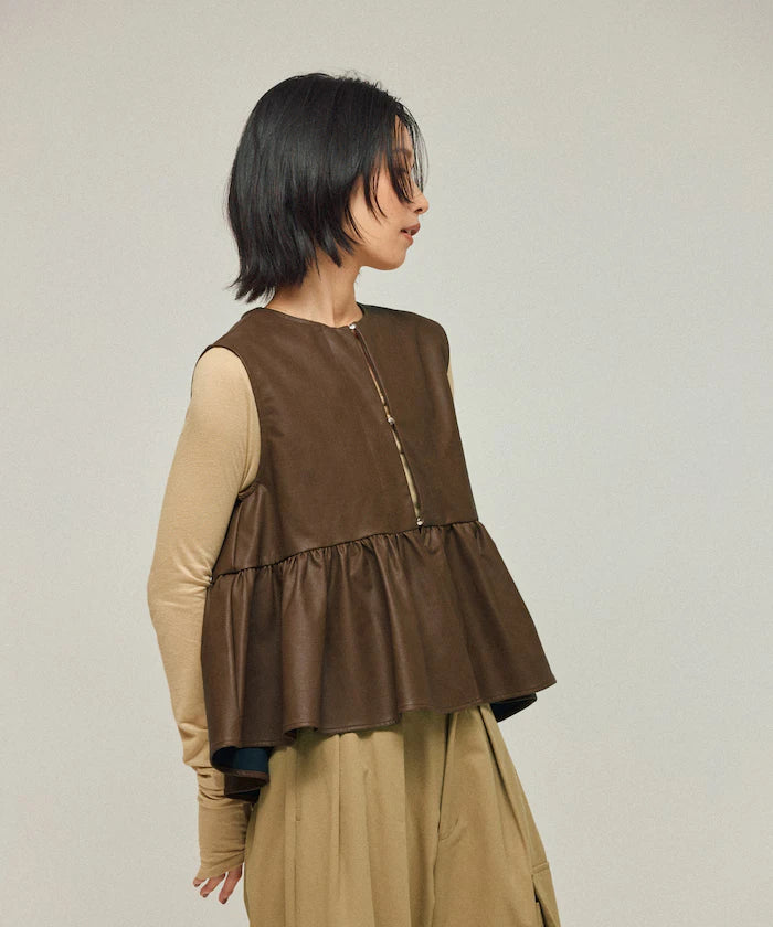 Leather Peplum Gathered Vest
