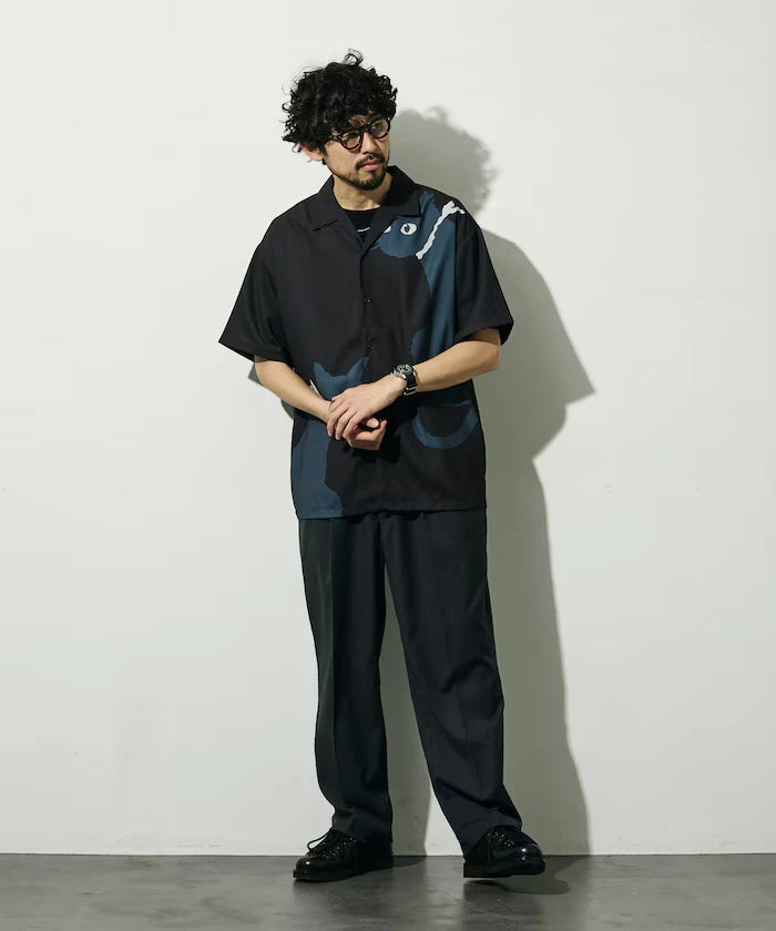 Open Collar Big Pattern Short Sleeve Shirt / Big Silhouette