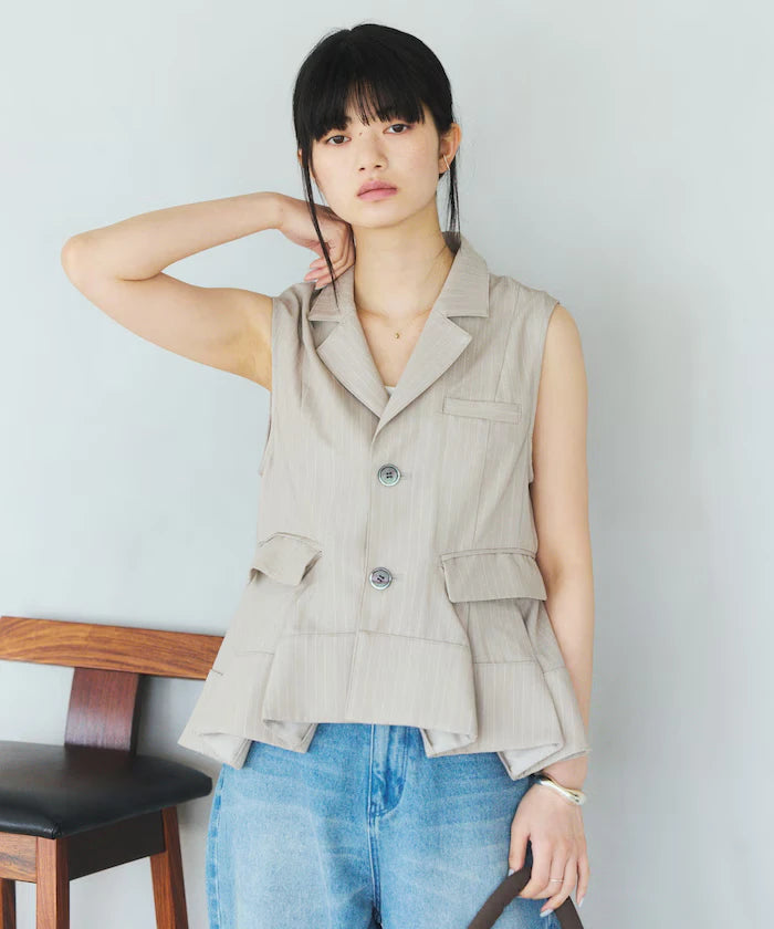 Pinstripe Flare Hem Short Vest