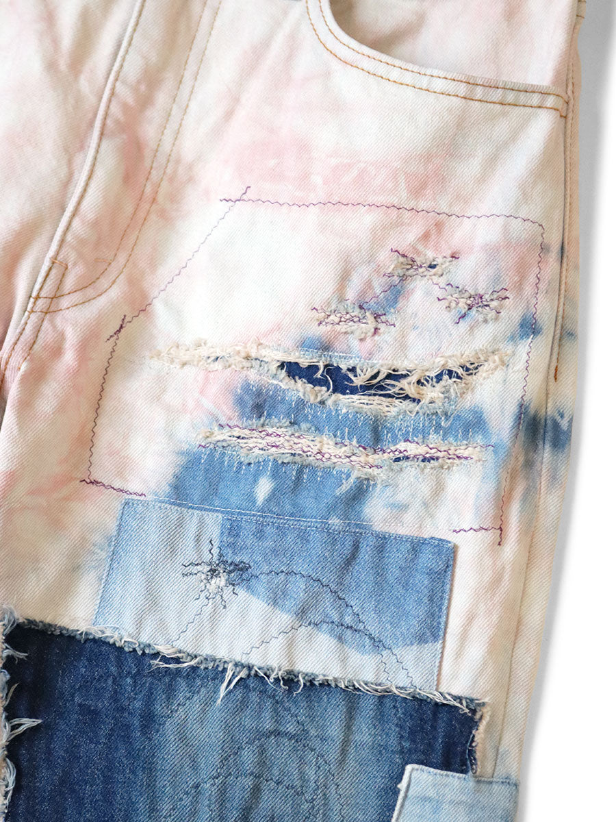 14oz Denim 5P Tie-dye Rat Flare Pants (Cre...