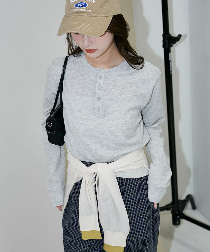 Light Waffle Henley Neck Long Sleeve T Limited Edition