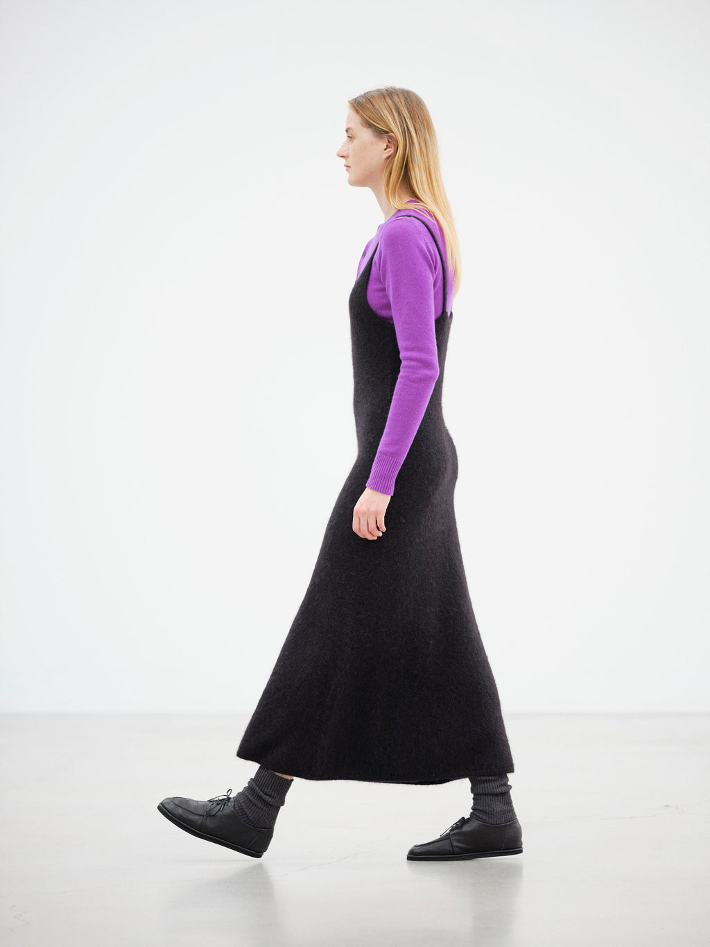 GARMENT-DYED BABY ALPACA FUR KNIT DRESS