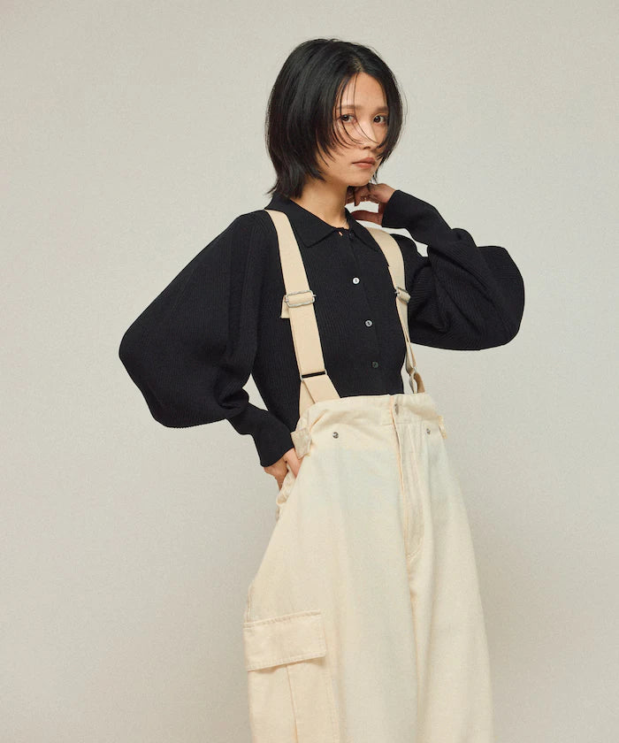 Functional material silk blend knit polo volume sleeve knit cardigan / anti-pill / machine washable