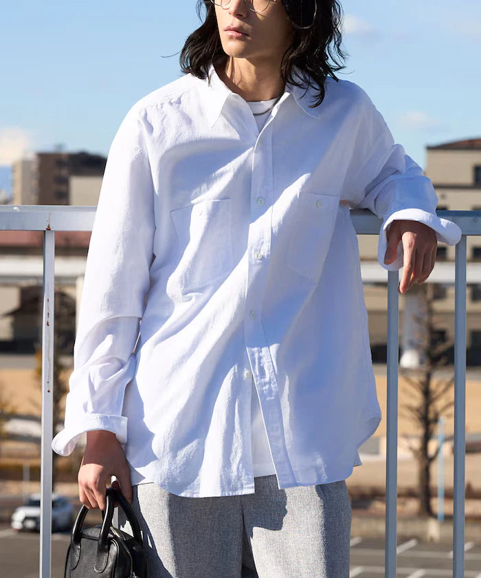 Oversized Classic Regular Collar Chambray Shirt Long Sleeve