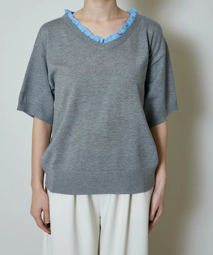Shirt Frill V-Neck Half Sleeve Summer Knit Limited Edition