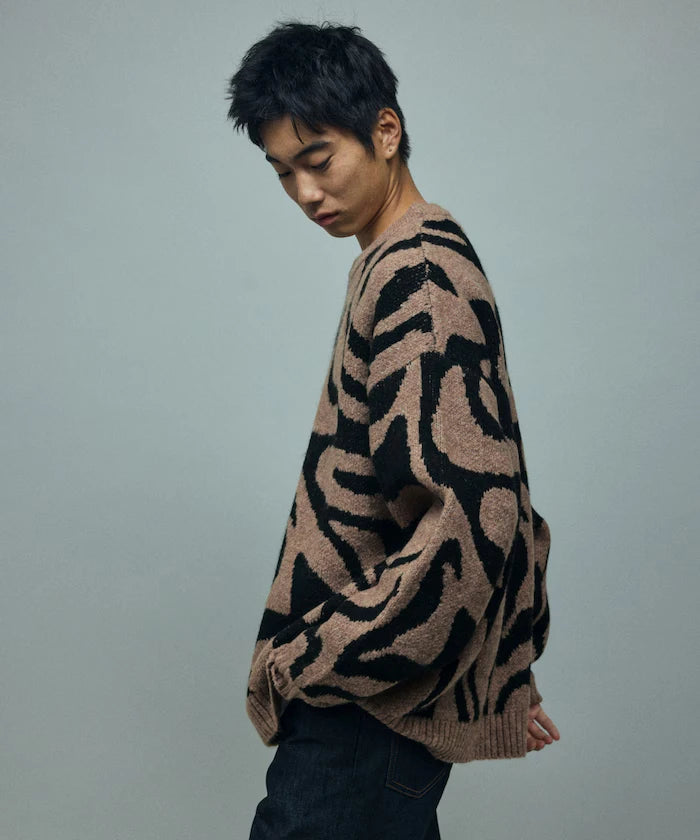 All-over Pattern Double Jacquard Knit Crew Neck Pullover / Relaxed Fit
