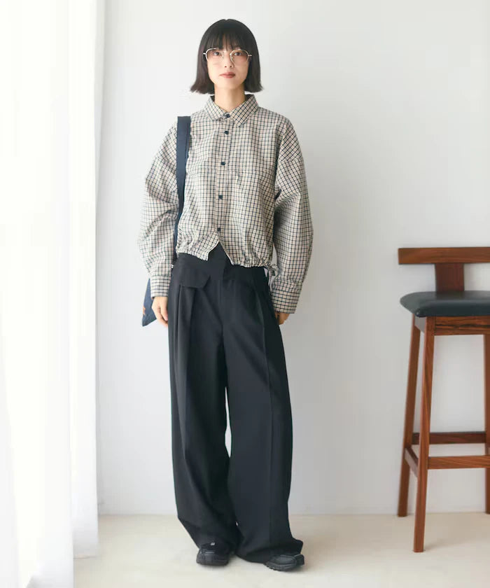 Hem Code Switch Short Length Long Sleeve Shirt