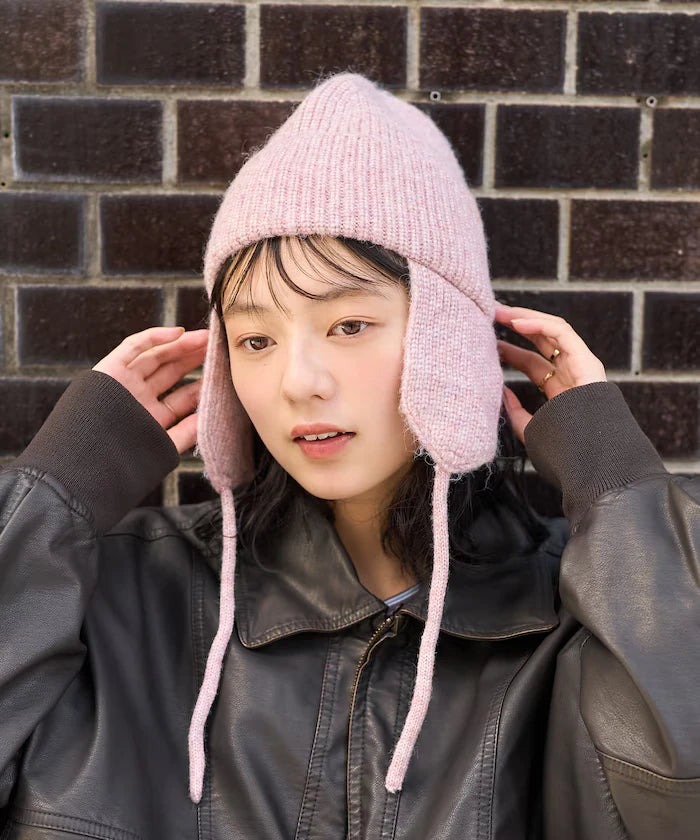 Mix Yarn Ear-Added Knit Cap