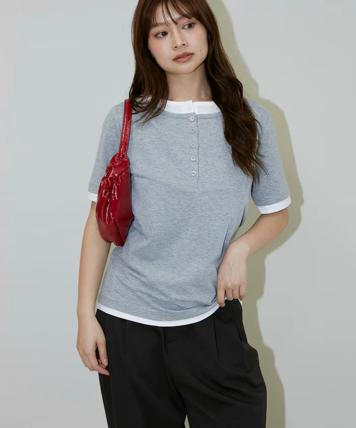 Layered Color Scheme Henley Neck T-Shirt Limited Edition