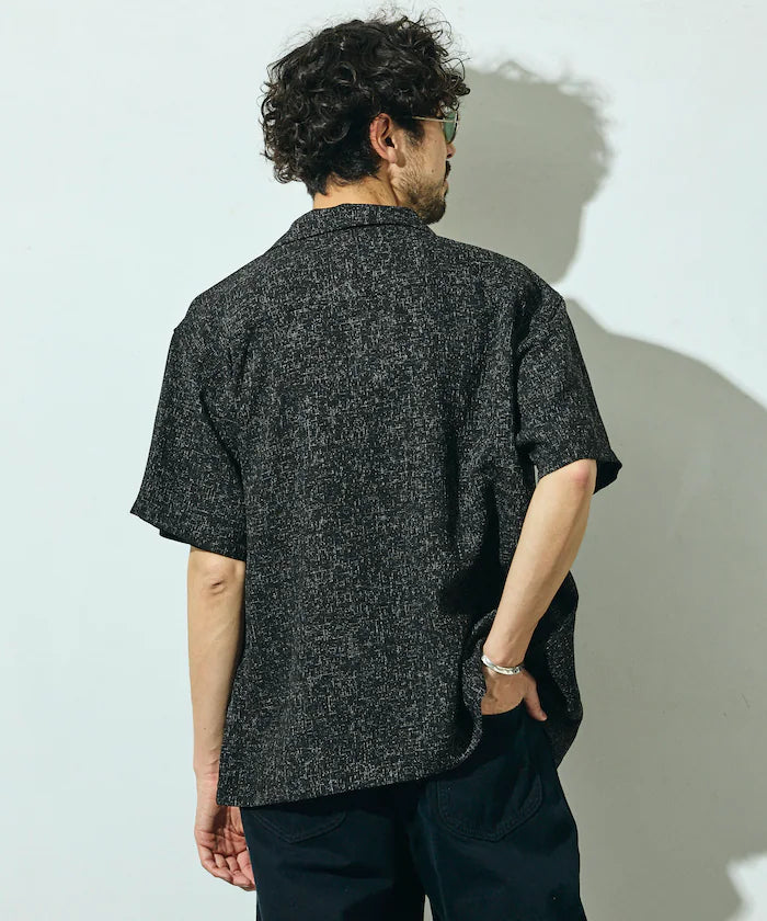 Dry Touch Summer Tweed Short Sleeve Open Collar Shirt