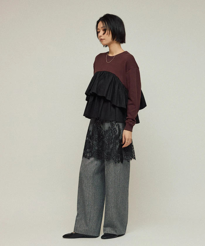 Organic Cotton Docking Frill Sweat / Relaxed Fit / Backed Sweat