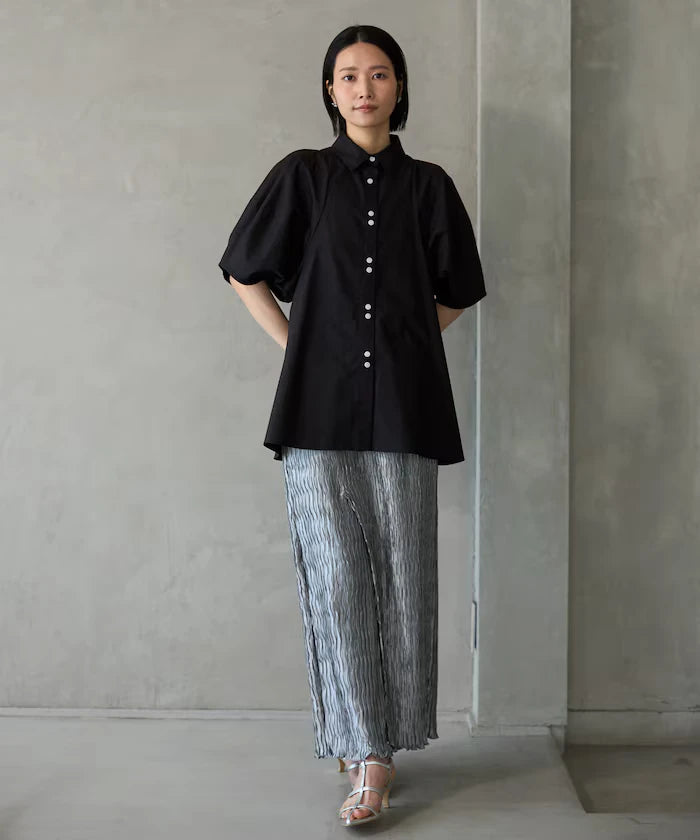 Switching Design Balloon Sleeve Shirt / 5-Minute Sleeve Blouse