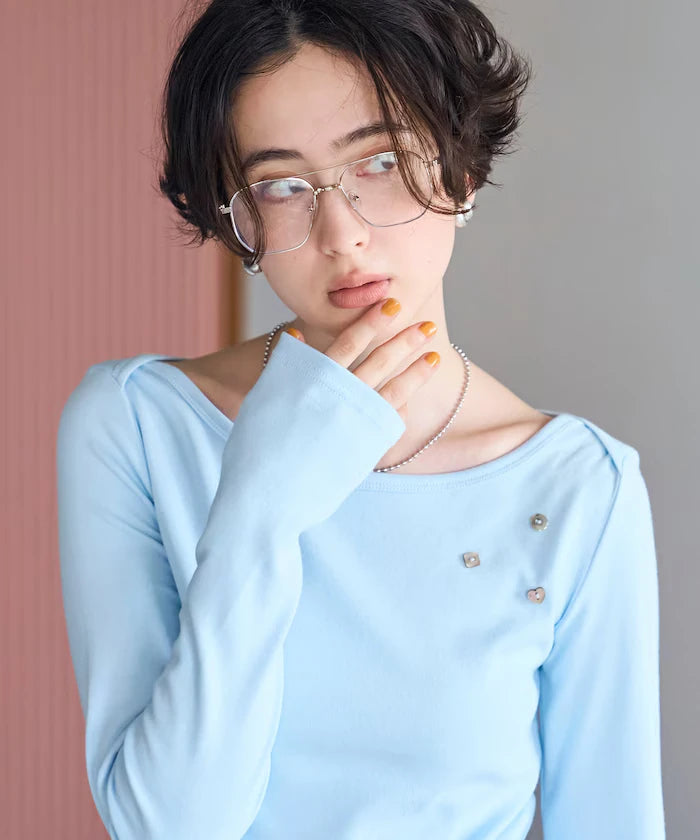 Many Button Cotton Modal Long Sleeve T-Shirt