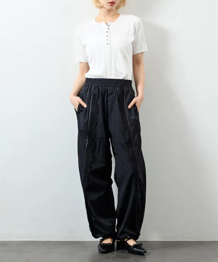 Henry Neck Knitted Lace T-Shirt