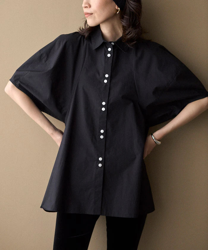 Color Added Balloon Sleeve Shirt / 5 Sleeve Blouse